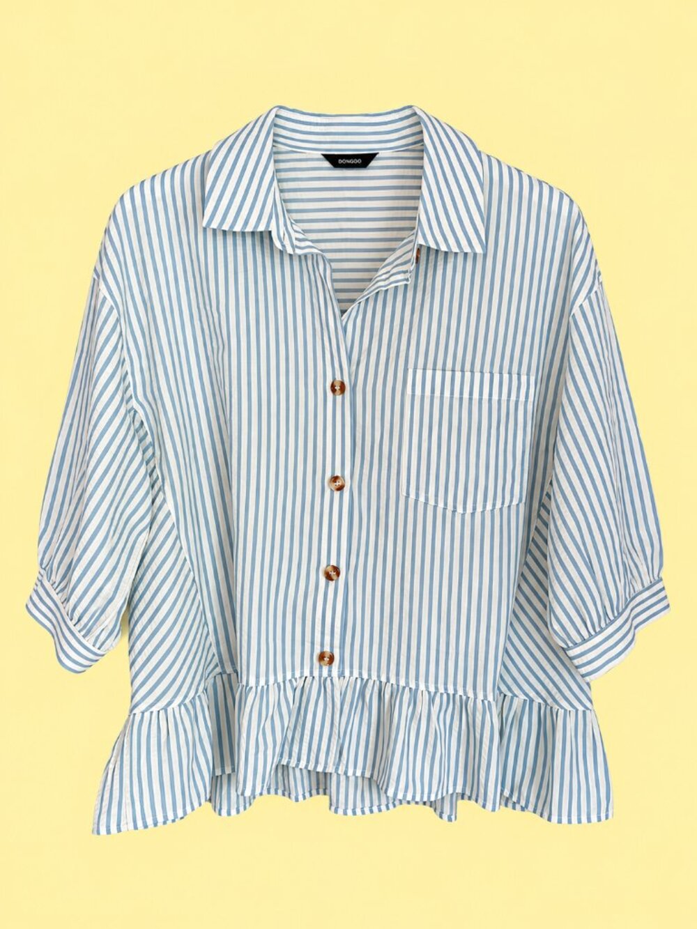 💙 Blue & White Striped Peplum Blouse – XL